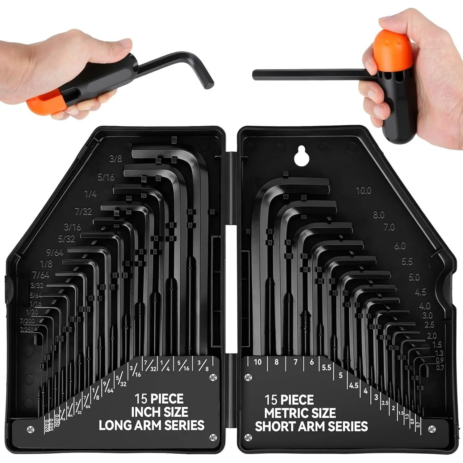 30-Piece L-Shaped Hex Key Allen Wrench Set, Chrome Vanadium Steel Metal Rustproof Auto Repair Tools with Torque Handle, Metric (0.7-10 mm) & SAE (0.028-3/8 in) for DIY Projects