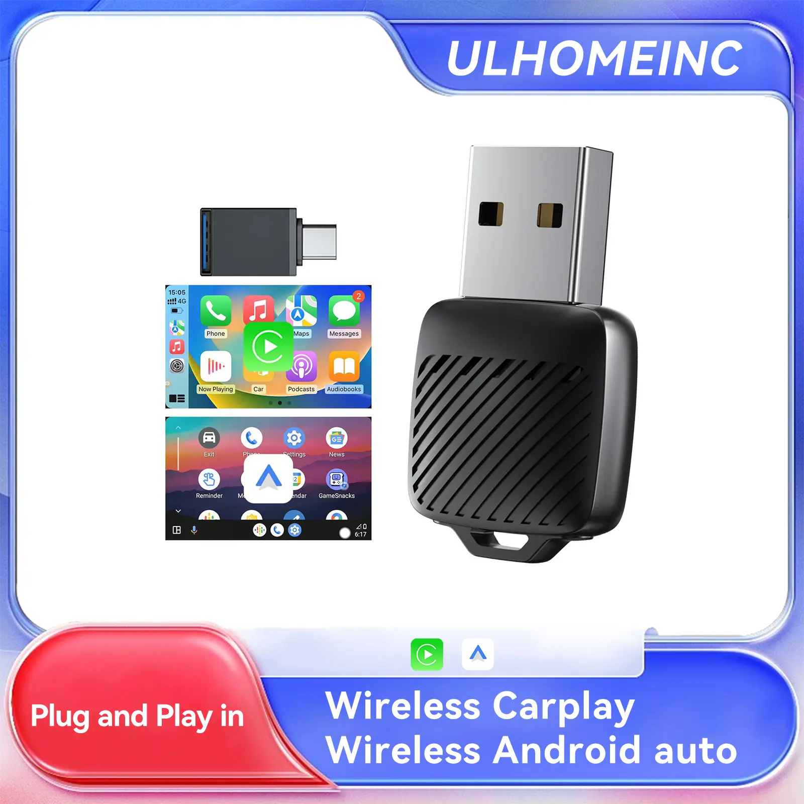 2026 Upgrade 2-in-1 Wireless CarPlay Adapter / Android Auto Dongle, 5.8GHz WiFi Auto Connection M11