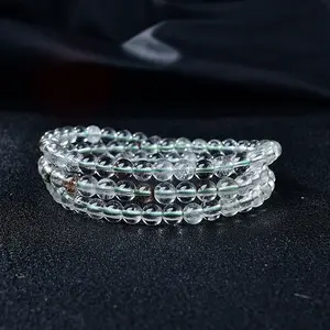 Natural Green Phantom Quartz 3-Layer Wrap Bracelet, Wealth & Abundance Healing Crystal Jewelry, Good Luck Handmade Bracelet for Women
