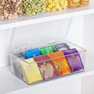 1pc Detachable Eight-Compartment Cosmetic Storage Box, Free Adjustable Dividers, Four Slots Organizer, Desktop Cable Tea Bag Small Items Holder, Transparent