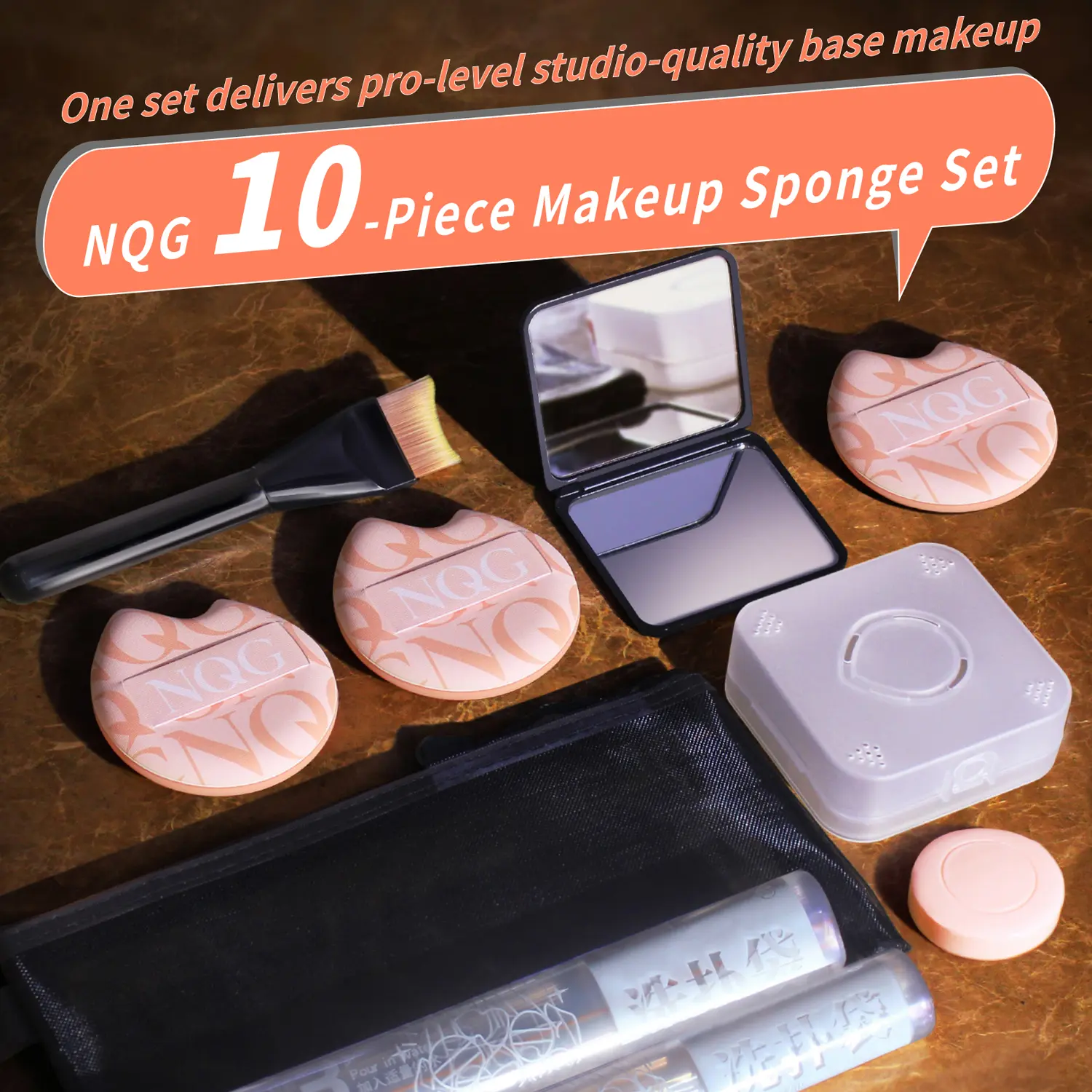 10-Piece Dual Zoned Tip Foundation Puff Set - Fast Apply, 80% Faster, Streak-Free, No Bleeding, Wet/Dry Reusable Professional Makeup Sponges for Primer, Concealer, Highlighter