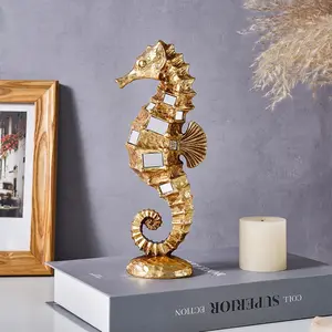 Modern Resin Seahorse Mirror Decorative Figurine, Decorative Sculptures, Home Decor Statue, Home Wall Decoration, Photography Prop, Mother's Day Gift, 3.5x9.1 Inches