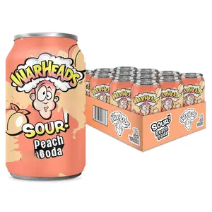 Warheads Sour Fruity Peach Soda, exotic beverages, exotics on 4th, exotic snacks, international Cocktail Mixer, 12oz Cans (Peach)
