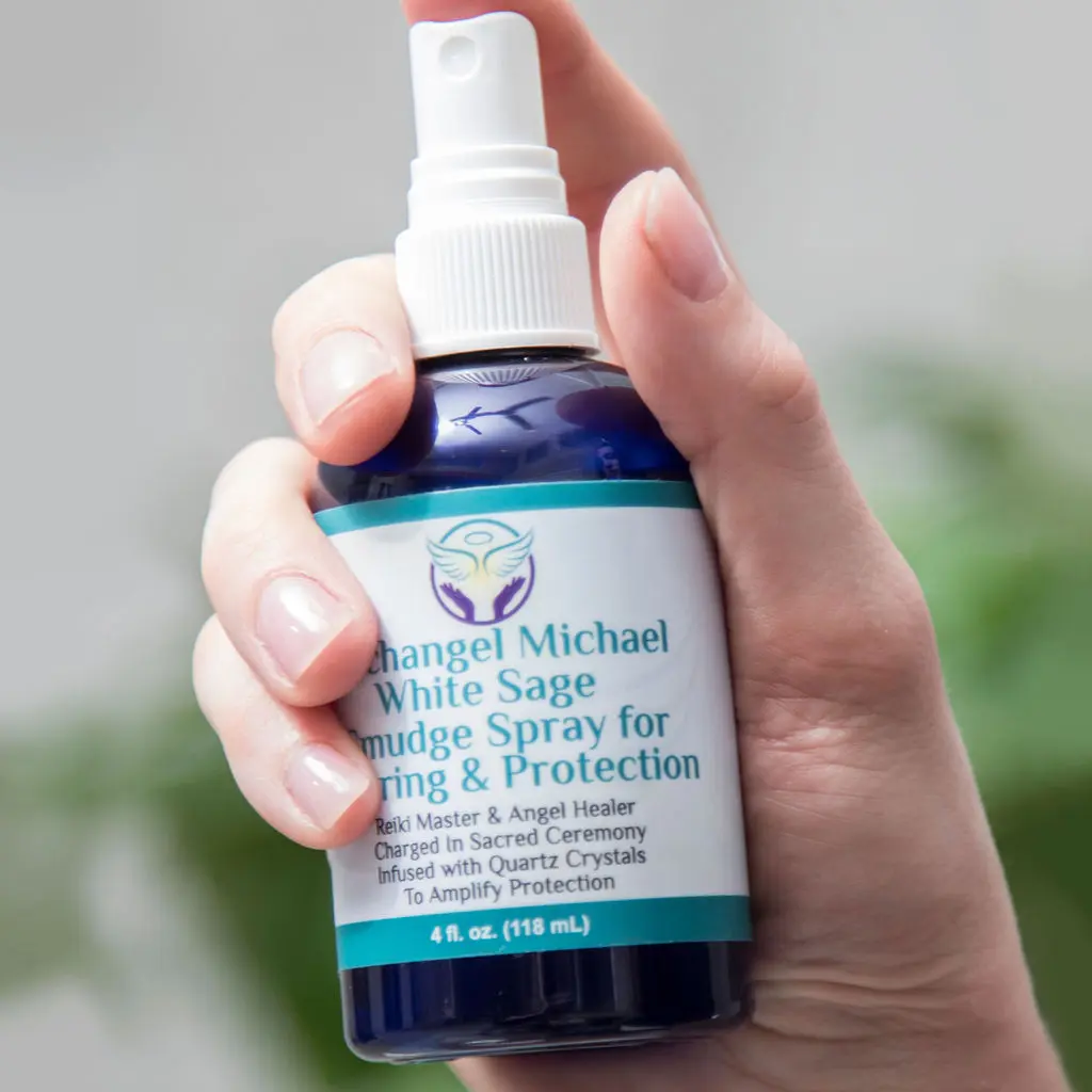Heal the Masses Archangel Michael White Sage Smudge Spray - Smokeless Mist Infused with Quartz Crystals, 4oz Spray Bottle Scent - Freshener Fragrance Oils Scented Clean