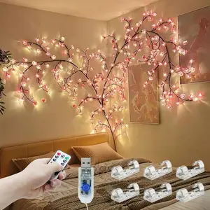 Halloween 96 LED Cherry Blossom Tree Branch Lights For Wall,Cherry Blossom Lights With Remote,Timer,8 Lighting Modes,Flexible Willow Vine Twig Fairy Light,Floral Wall Decor For Bedroom Home,Spring Decor