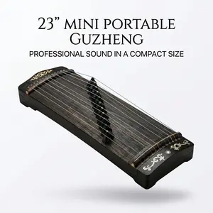23" 13-string portable mini small zither, Yueshan and the side are made of black persimmon wood, the bottom plate is Paulownia wood, the pattern technology uses the Chinese Han Dynasty patternless pattern mica gong inlay technology