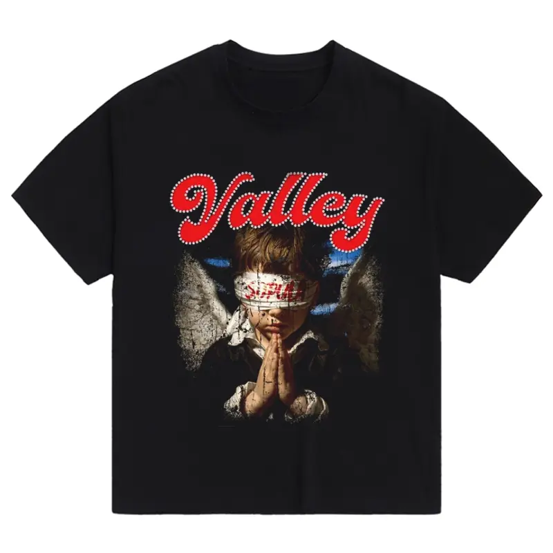 Sopula Studio Men's Valley Prayer Angel Vintage Distressed Cotton Graphic Tee, Casual Streetwear Menswear, Unisex Apparel, Vintage Cotton Tees