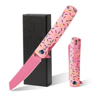 1Pc Pink Mini Donut Pattern Folding Knife, Sharp Stainless Steel Portable Compact Tool, Fashionable Practical for Women Outdoor Daily Use