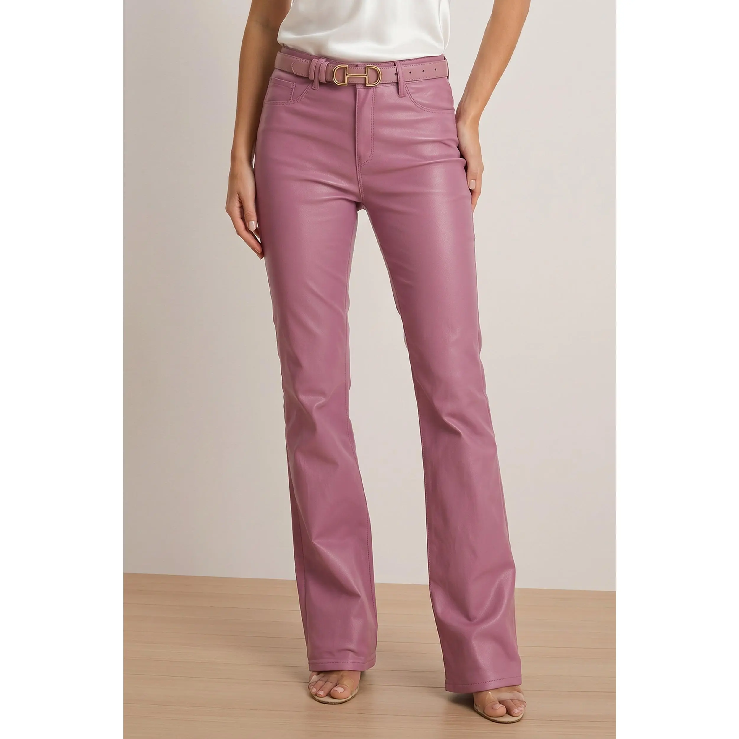 Aria Coated Flare Jean - Mauve