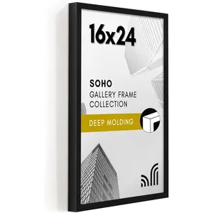 16x24 Poster Frame with Polished Plexiglass - Soho Collection - Gallery Style Deep Molding Picture Frames for Wall Display - Black Decor Metal