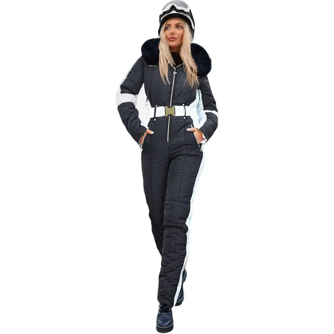 Men's/Women's 100% Polyester Winter Ski Jumpsuit, Waterproof Outdoor Skiing Snowsuit with Fur Collar, Casual Professional Sports Coat, Sporty Chic, Thermal Wear, Female, Friends, Imported, Climbing, Outdoor Activities, Machine Washable, Running, Travel, L