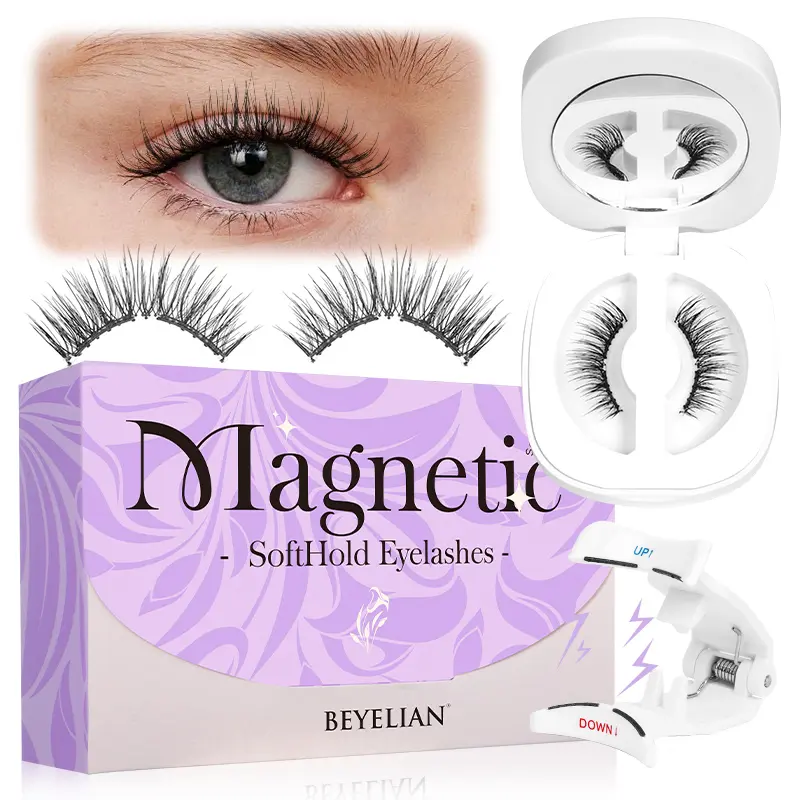 Beyelian Soft Magnetic Lashes with Applicator Fluffy/Dense Effect No Glue Needed Reusable Magnetic Lashes without Eyeliner Fit for Sensitive Skin