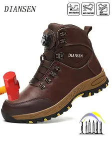 Water Reasistant Steel Toe Boots Safety Toe Leather For Men Comfortable Mens Safety Work Boots Indestructible Steel Toe Shoes Lightweight Non Slip Puncture Resistant Anti-smash Rotary Buckle Industrial Construction Boot