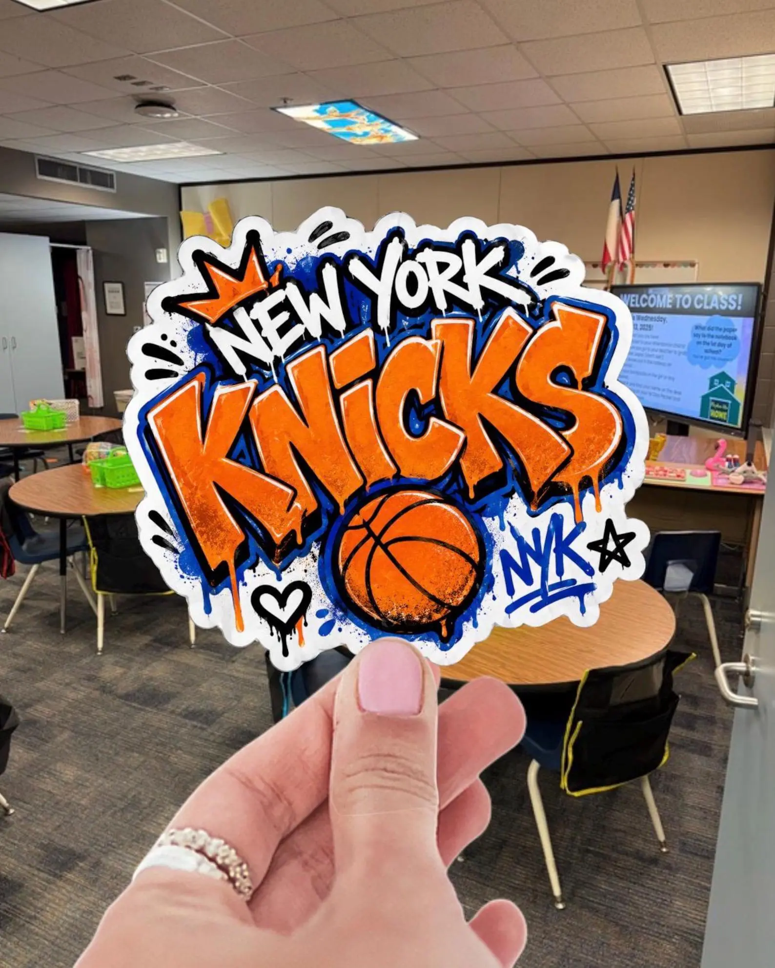 New York Hoops Graffiti Sticker, Basketball Fan Vinyl Decal, NYC Sports Waterproof Sticker