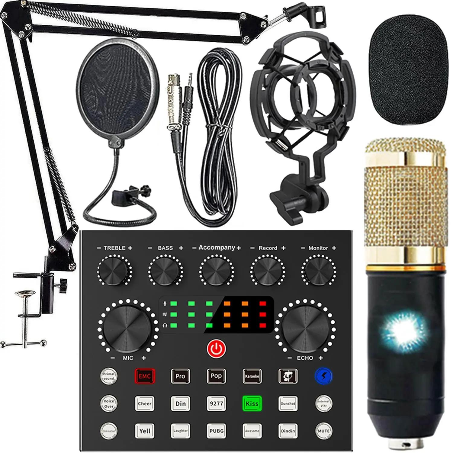 Podcast Equipment Package Microphone Set, Podcast Studio Equipment, Integrated Audio Interface, USB Audio Mixer, V8s Voice Converter, Ideal for Recording, Singing, Streaming, Gaming