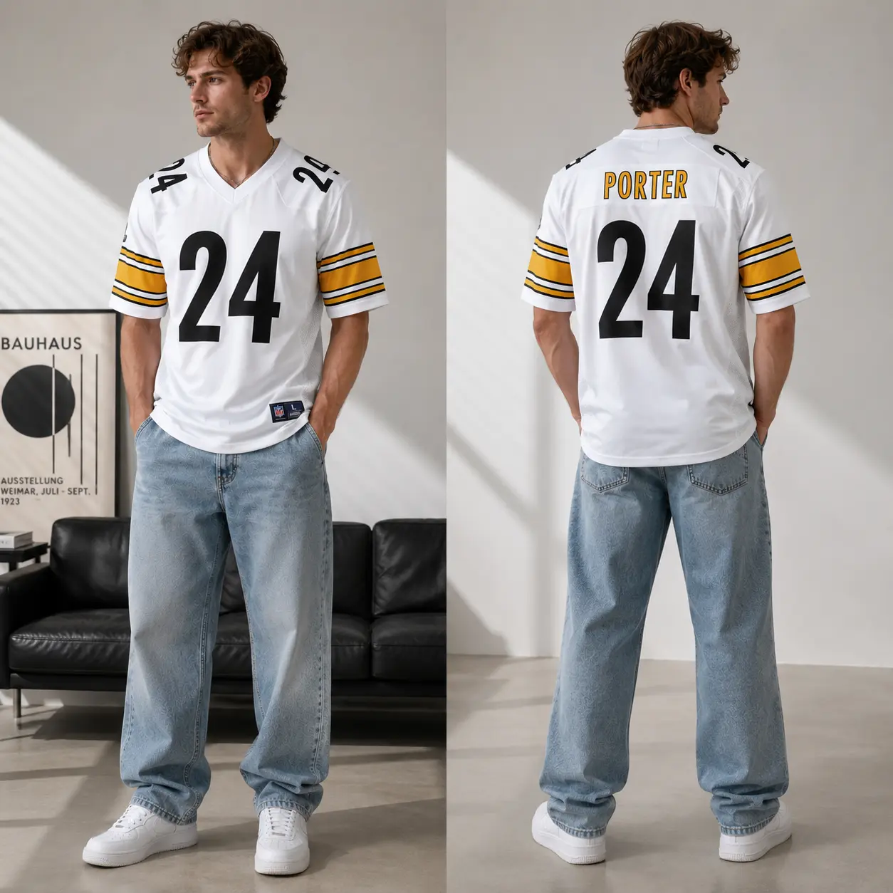 Joey Porter Jr. Number 24 Football Jersey for Men and Women, Pittsburgh Black and Gold Sports Fan Shirt, White Game Day Uniform Top, Loose Fit Athletic Streetwear, Gift for Football Lovers, Dad, Husband and Boyfriend, Trending Sports Fashion 2026