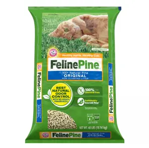 Feline Pine Non-Clumping Pine Cat Litter - Scented, Low Dust, Natural 40lb