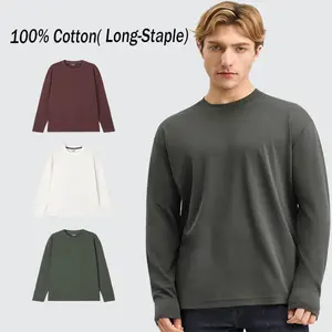 Mega Tshop Men's Longsleeve Cotton T-Shirt - 6.35 oz 100% Cotton Midweight Menswear Tee, Classic Plain Crew Neck, Soft Regular/Oversized Unisex Casual Top, Comfortable Adult Clothing,summervibes