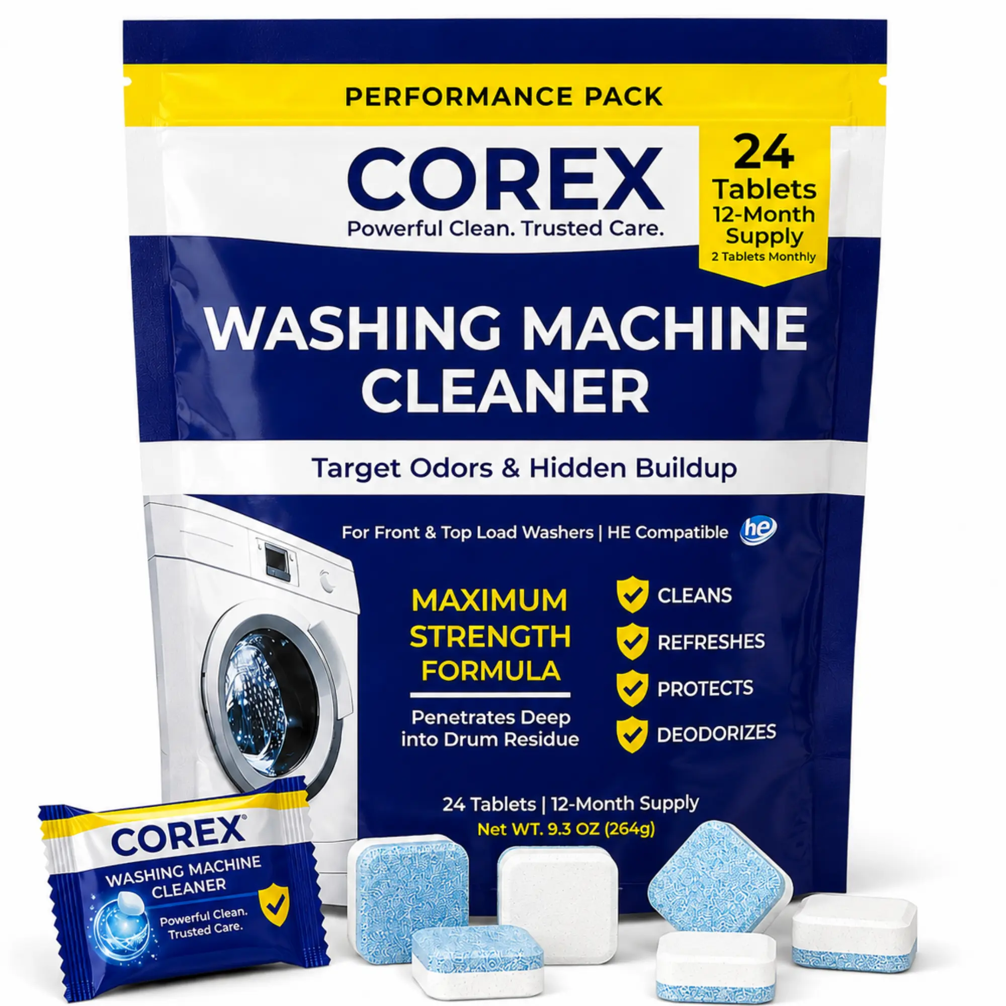COREX Washing Machine Cleaner Tablets – 24 Count (12-Month Supply)