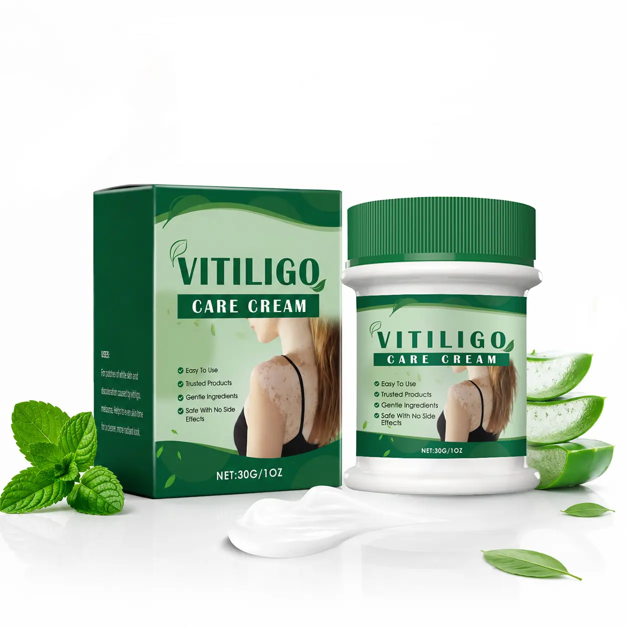 Aloe Vera & Mint Light Skin Care Body Cream - Balancing Daily Formula for Dry-Feeling & All Skin Types, Deep Hydration, Moisture Boost, Uneven Tone Correction