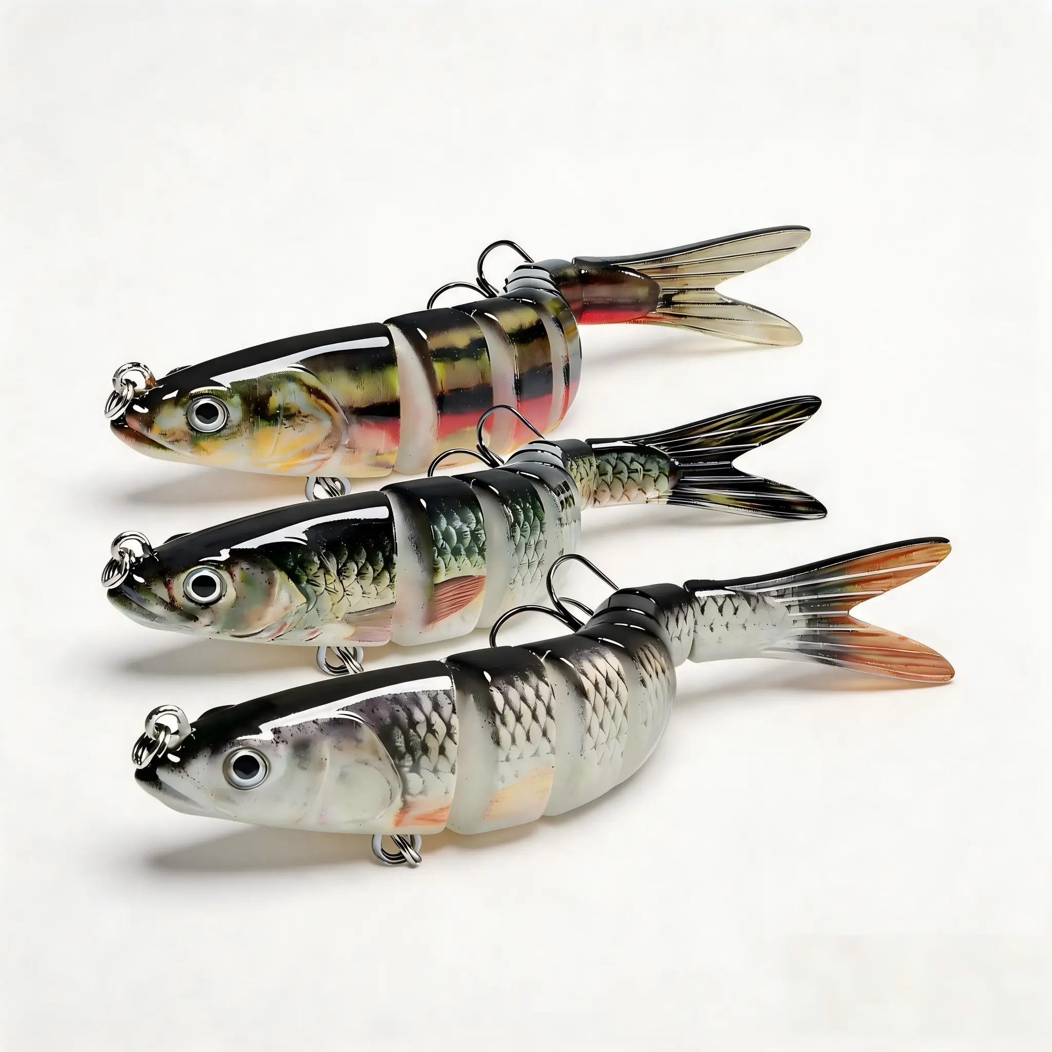 Fishing Tackle Lures 6-Segment Lifelike Baits ABS Material Built-In Rattle Flexible Movement 3D Realistic Eyes BKK Ultra Sharp Treble Hooks for Bass Trout