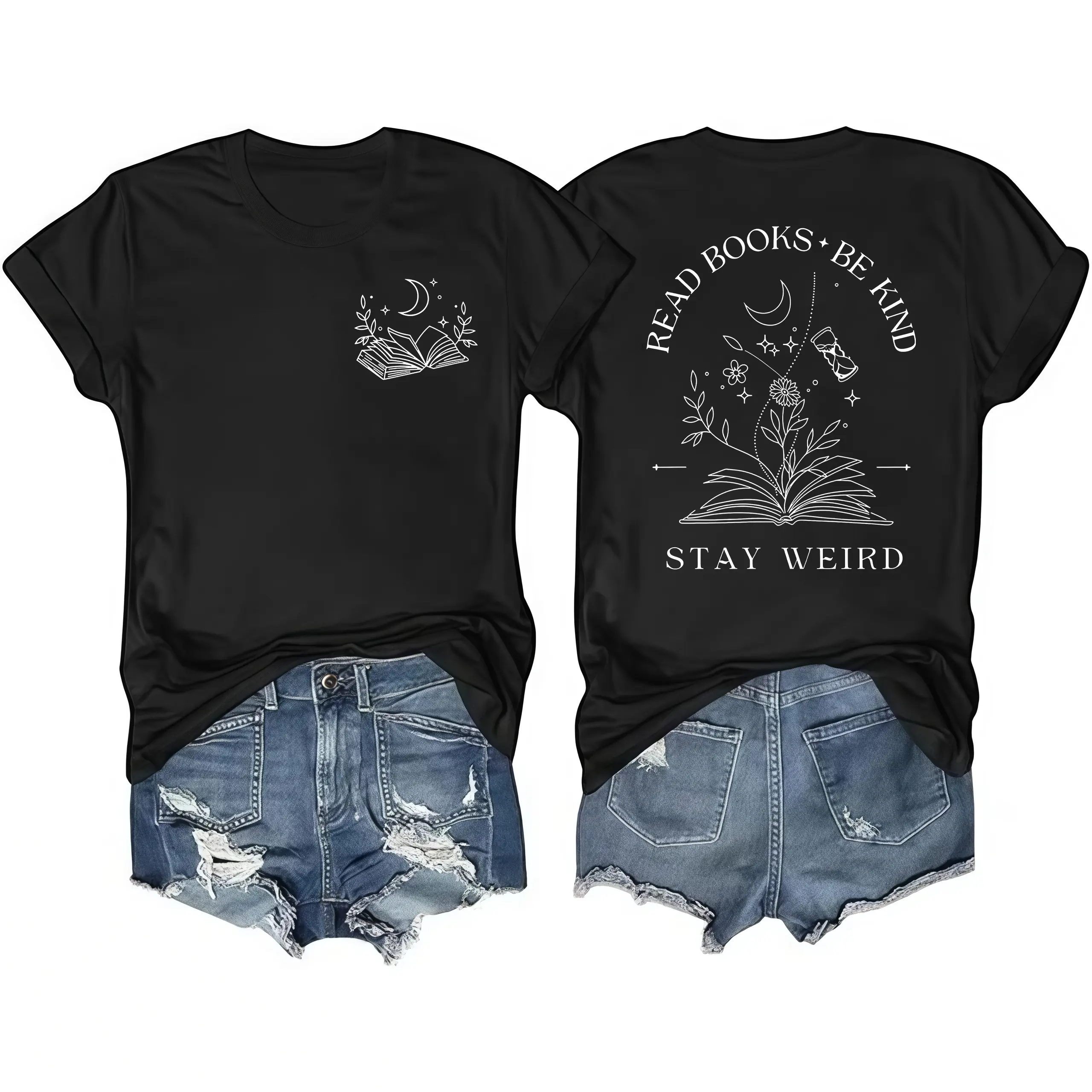 Inspirational Book Lover Tee for Women - 'Read Books Be Kind Stay Weird' Cotton Top