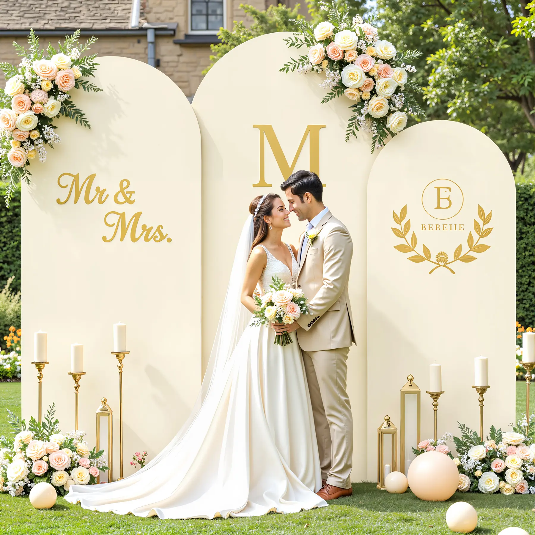 Complete Wedding Arch Backdrop Kit - Gold Metal Arch Stand + Stretchy Wrinkle-Resistant Spandex Cover (Fits 6-7.2FT Frames) | Party Decor Set for Wedding, Baby Shower Photoshoot Backdrop, Decor Supplies
