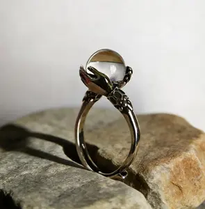 Witchtok Jewelry - 925 Sterling Silver Hand-Embracing Crystal Ring, Vintage Guardian Open Band (Fits 6-10) | Protective Pagan Jewelry | Witchy Valentine's Gift for Her