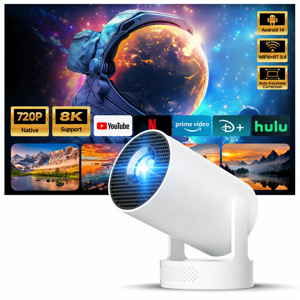 HY300Pro+ Projector Auto Keystone Correction with 8K Decode 290ANSI Built-in 5W speaker Dual BT5.4 Android 14 Native 1280*720P for Home Cinema Portable Movie Theater #TechVibes