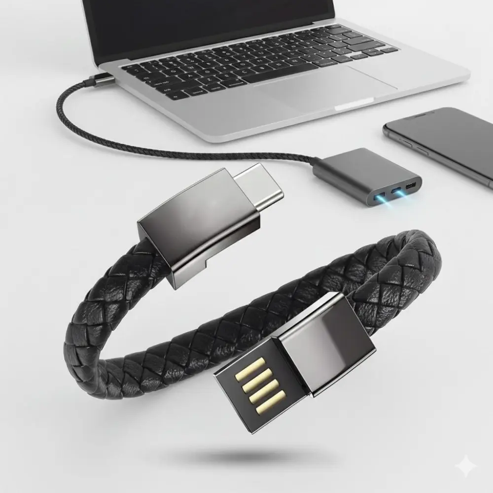 Fast Charging Wearable Bracelet Data Cable: Portable Leather Wristband Charger, Type-C Braided Wrist Strap Charging Device, Durable & Creative Wearable Charging Accessory, Multifunctional Charging Cable, Data Sync Cable