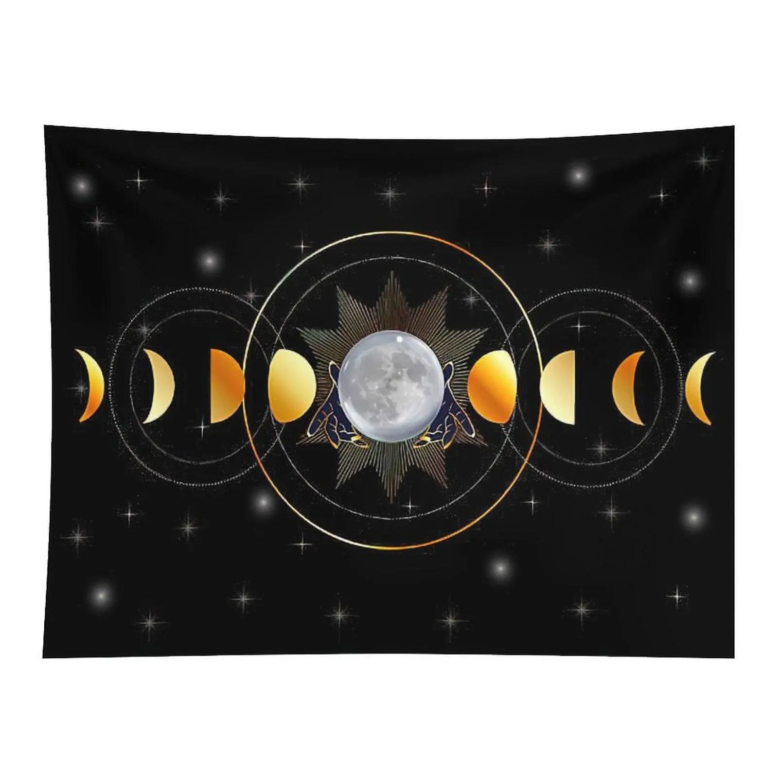 Moon Phase Celestial Black Tapestry, Astrology Room Wall Decor for Home Supplies