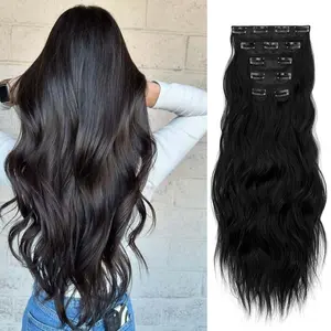 Lansigreen 6pcs Clip in Hair Extensions 20inch 210g Water Wavy Long Synthetic Hair Extensions Clipsin Layered Blends Hairpieces for Women Daily Party Summer Style