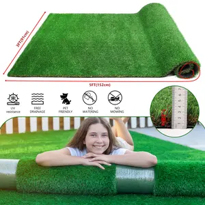 3FTX5FT Outdoor Artificial Grass Runner Rug, Thick Realistic Fake Grass Roll Decor Patio Balcony Garden Lawn, Dog Pets Turf Drain Mat, 1.38" Pile Height