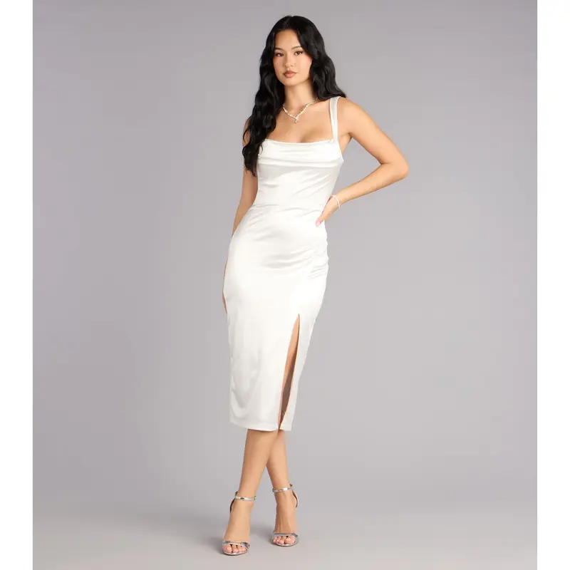womens formal dresses midi Dreamylily Women Wedding Guest Semi-Formal Dress Light Blue V-Neck Chiffon Midi  Dress