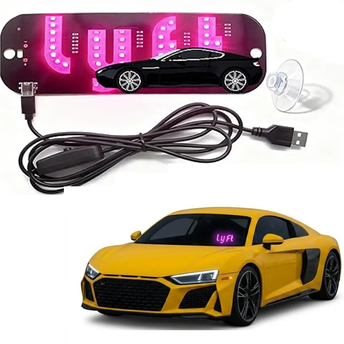 LED Light Sign for Car, Taxi Sign Light Windshield Led Sign Car LED Decal with Suction Cups USB Plug for Cars, Trucks, SUVs,Driver Accessories