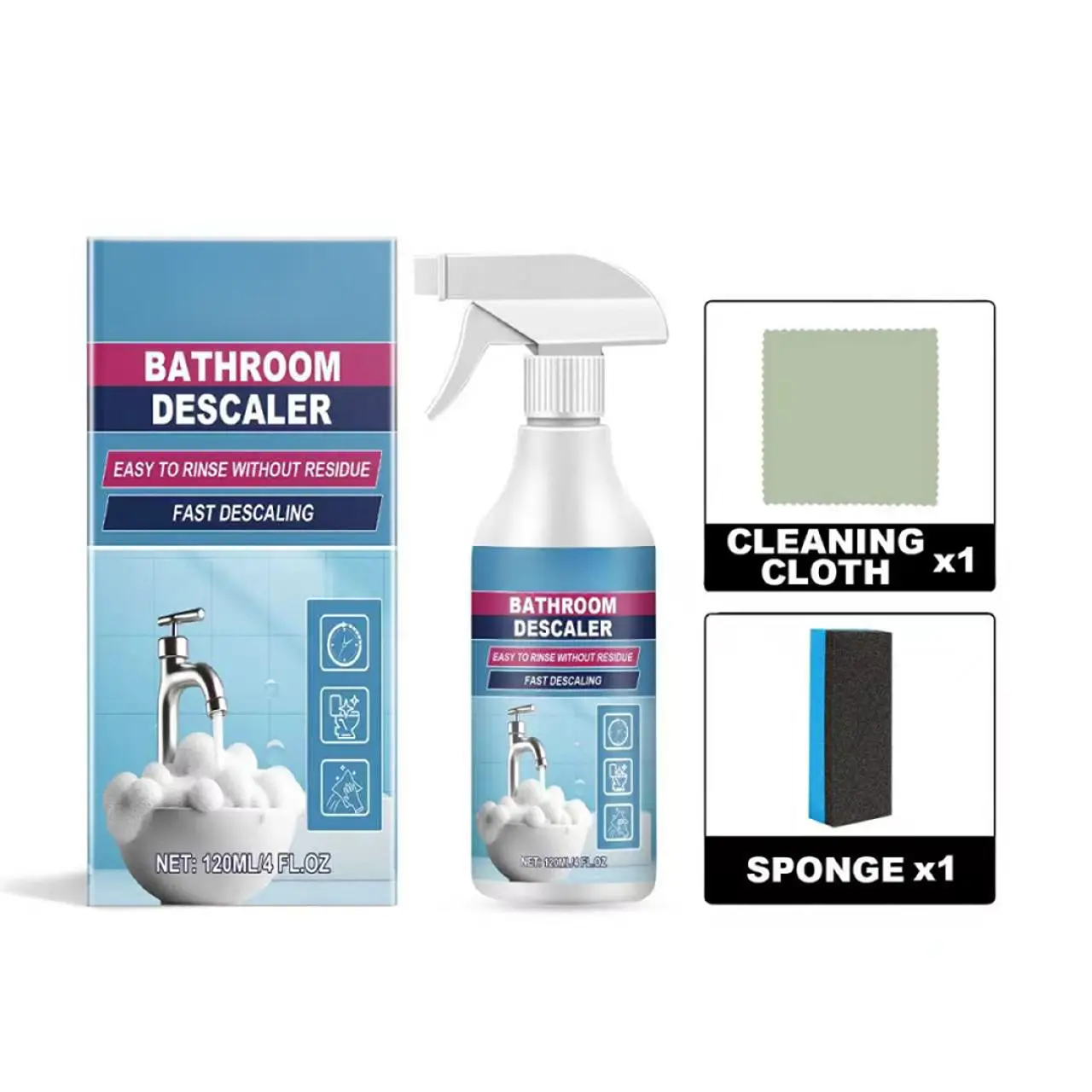 Multi-Functional EDTA-Based Stain Removal Spray, Fast-Cleaning Bathroom Cleaner, Efficient Stubborn Stain & Limescale Remover, Safe Cleaning Spray for Toilets, Faucets, Ceramic Tiles, Sinks and Marble Surfaces