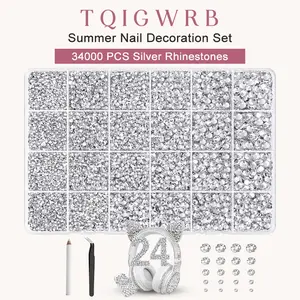 #Summervibes Silver Clear Flatback Gems for Bedazzling, 34000Pcs Resin Rhinestonesfor Diamond Art, Crystal Bedazzler Kit with Gifted Tools for Nail Art Crafting Clothing Book Makeup