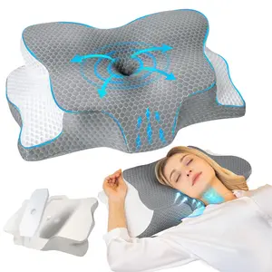 SAHEYER Cervical Pillow, Cooling ice Silk Pillowcase, Ergonomic Supportive Memory Foam, Soft Comfy Bed Pillow for Neck Support, Pillows for Side Sleepers,Back,Stomach Sleepers, Pillows for sleeping Summer
