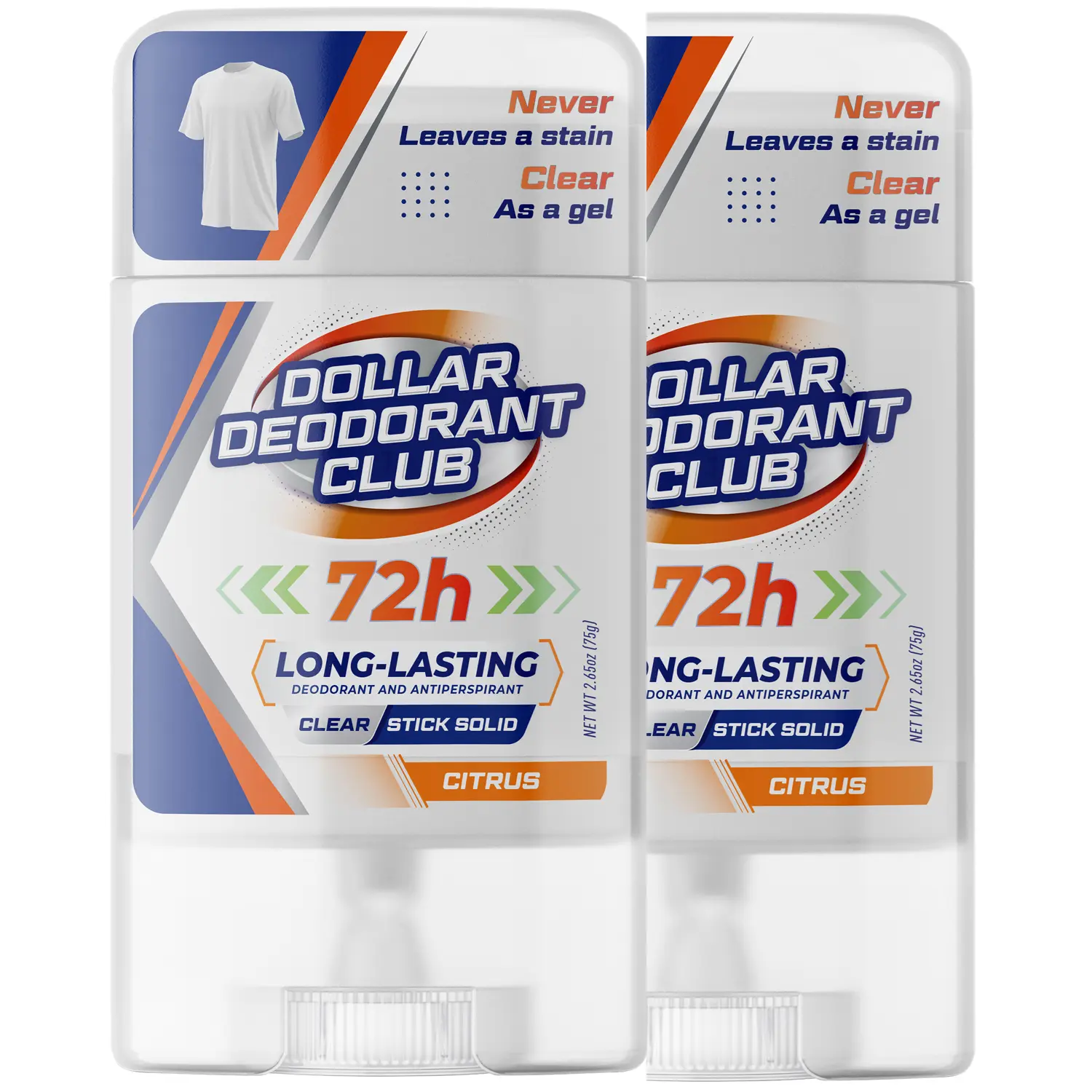 (2 Pack) Men's Antiperspirant Deodorant Clear Stick Guaranteed Never White Marks Citrus 72-Hour Sweat & Odor Protection Antiperspirant Men Body Care