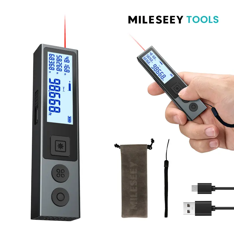 MILESEEY M120Pro Laser distance meter, Laser Tape measure with 98ft Range, USB Charging, Supports m/in/ft Unit Switching, Pythagorean Mode, Measures Distance, Area, and Volume. Mini Portable Laser Measurement Tool,Gift for man