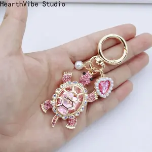 2026 Ocean Style Turtle Keychain with Pearl Heart Charm, Aesthetic Marine Animal Bag Charm, Cute Unisex Key Ring for Bags & Keys, Trendy Friendship Gift for Daily Use