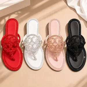 Elegant Crystal Decor Flip Flops for Women Stylish Flat Sandals for Summer Days