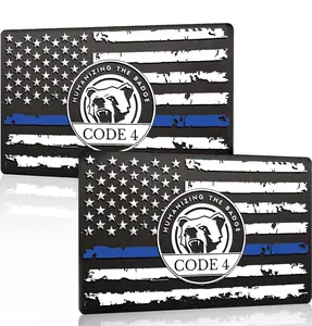 2Pcs USA American Metal Flag Auto Fender Emblem, Embossed 3D Metal Adhesive Sport Truck Car Badge, USA Flag Decal for for Auto SUV Truck Motorcycle (Thin Blue Line Sticker, Code 4 Humanizing the Badge) decal sticker