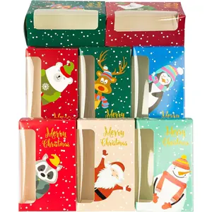 Christmas Cookie Boxes, 24 count Small Christmas Party Boxes with 6 Different Designs and Color, Xmas Bakery Pastry Boxes for Pastries, Cupcakes, Brownies, Donuts, 4" x 2.7" x 6.3"
