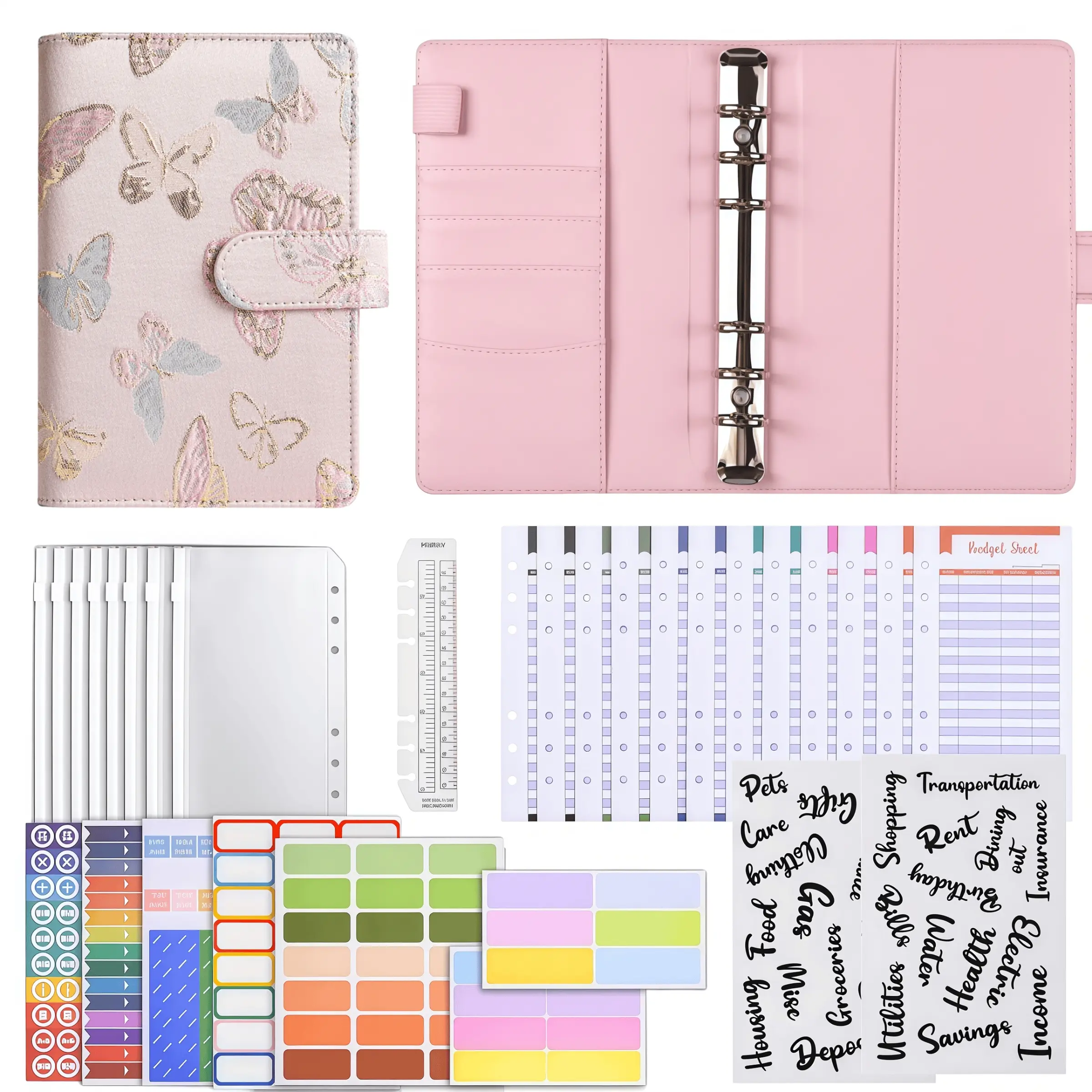 Butterfly Macaron A6 Budget Planner Notebook, Savings Challenge Planner, Cash Wallet Manager with Accessories, Savings Tracker Organizer, Weekly & Monthly Budgeting, Suitable for All