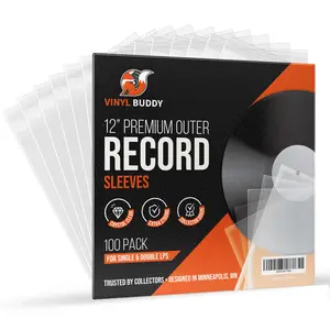 Vinyl Buddy Premium Outer Record Sleeves, Crystal Clear, 12 Inch, 100 Pack, for Single and Double LPs