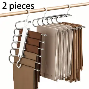 [2026 Newly Upgraded Anti-Slip] 2-Pack 6-Layer Space-Saving Pants Hanger, 65mm Wide Spacing, Multifunctional Stainless Steel Closet Organizer for Hanging Jeans, Trousers, Hat Organizer, Plus Retro Insulated Double-Wall Mug Cordless Travel Vacuum Bag Set