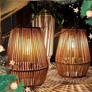 2 Pack Solar Retro Lantern, Outdoor Garden Decorative Light, Rechargeable Lithium Battery, Handheld Hanging Lamp, Lawn Patio Atmosphere Light, Portable Solar Lantern