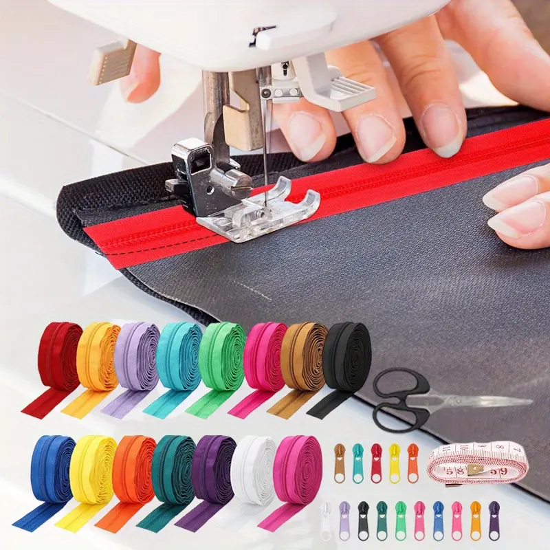 45 Yards #5 Nylon Coil Zippers with Pull Heads Scissor Ruler Assorted Lengths Sewing Zipper Tape for DIY Crafts Clothes Bag Purse Making Supplies Kit High-Quality Material Decor Hanging summerwins