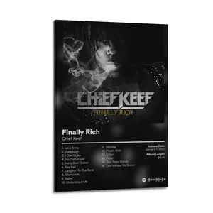 2D Flat Finallly Rich-Chief Keef Canvas Painting Oil Painting Wall Art Canvas Poster Decorative Painting Corridor Decoration Home Wooden Wall Art Abstract Face Design